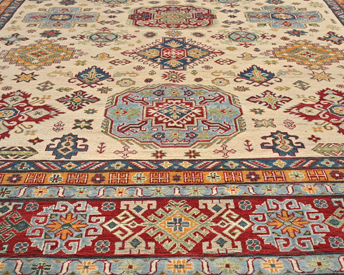 10x13 Beige Kuba Afghan Hand Knotted Wool Area Rug